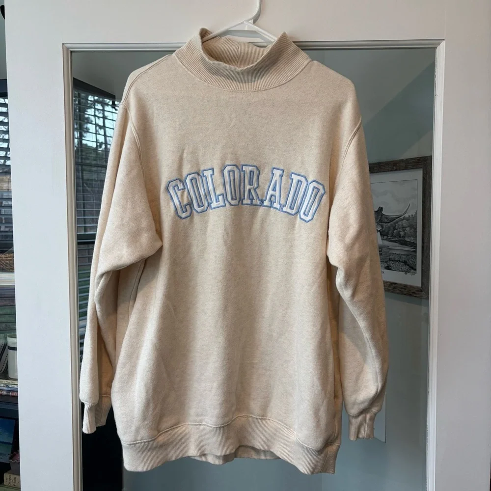 aerie The Sweat Everyday Cozy Mock Neck Sweatshirt Colorado Cream Neutral XS - Picture 4 of 11